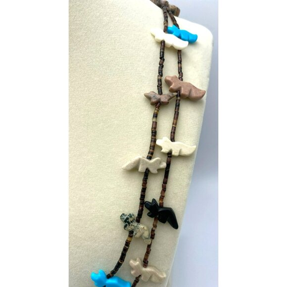Garcia Zuni Navajo Fetish Heishi Necklace Double Strand Carved Native American - Picture 5 of 10